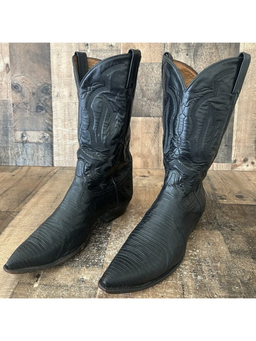 Tony Lama Vintage Black Teju Lizard Western Cowboy Boots Mens 12 D